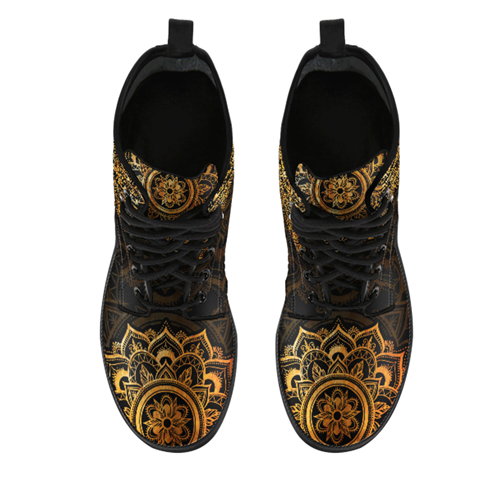 Mandala Dragonfly Rusty Gold Handcrafted Women's Vegan Leather Boots