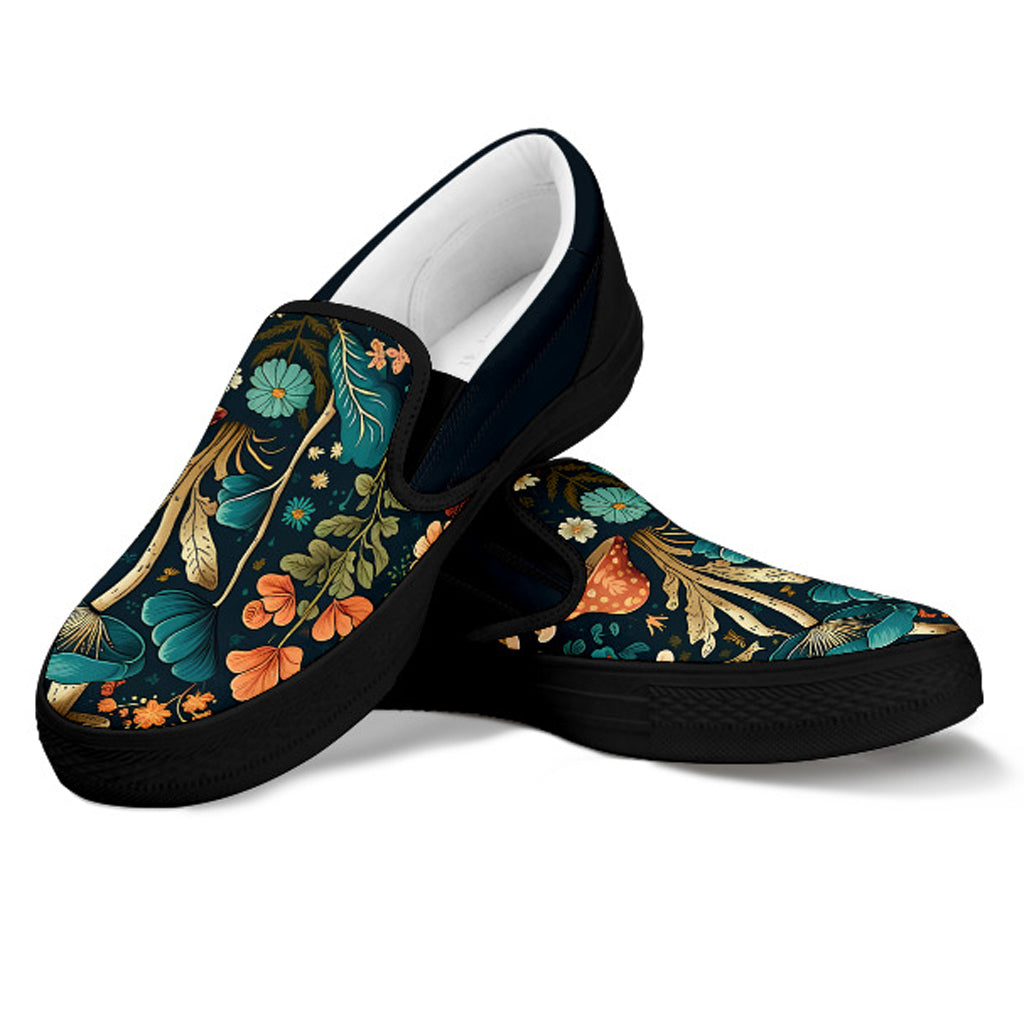 Whimsical Mushroom and Floral Art Women's Slip Ons