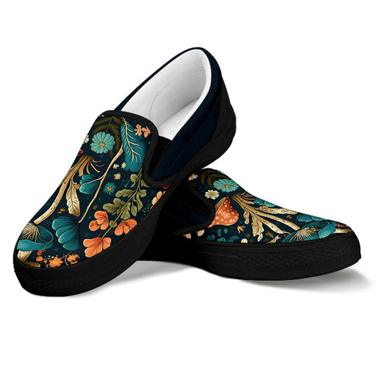 Whimsical Mushroom and Floral Art Women's Slip Ons