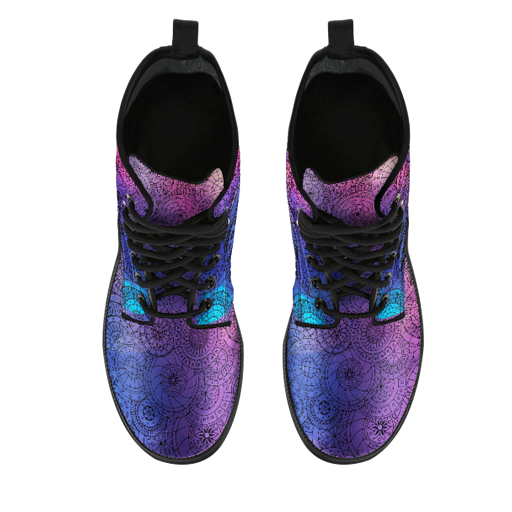 Purple Feather Mandala Vegan Leather Combat Boots