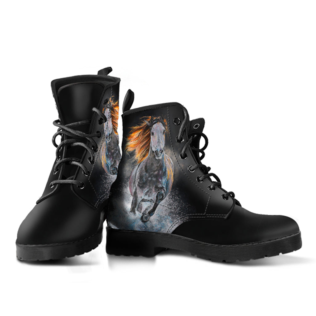 Wild and Free Galloping Horse Women's Vegan Leather Combat Boots