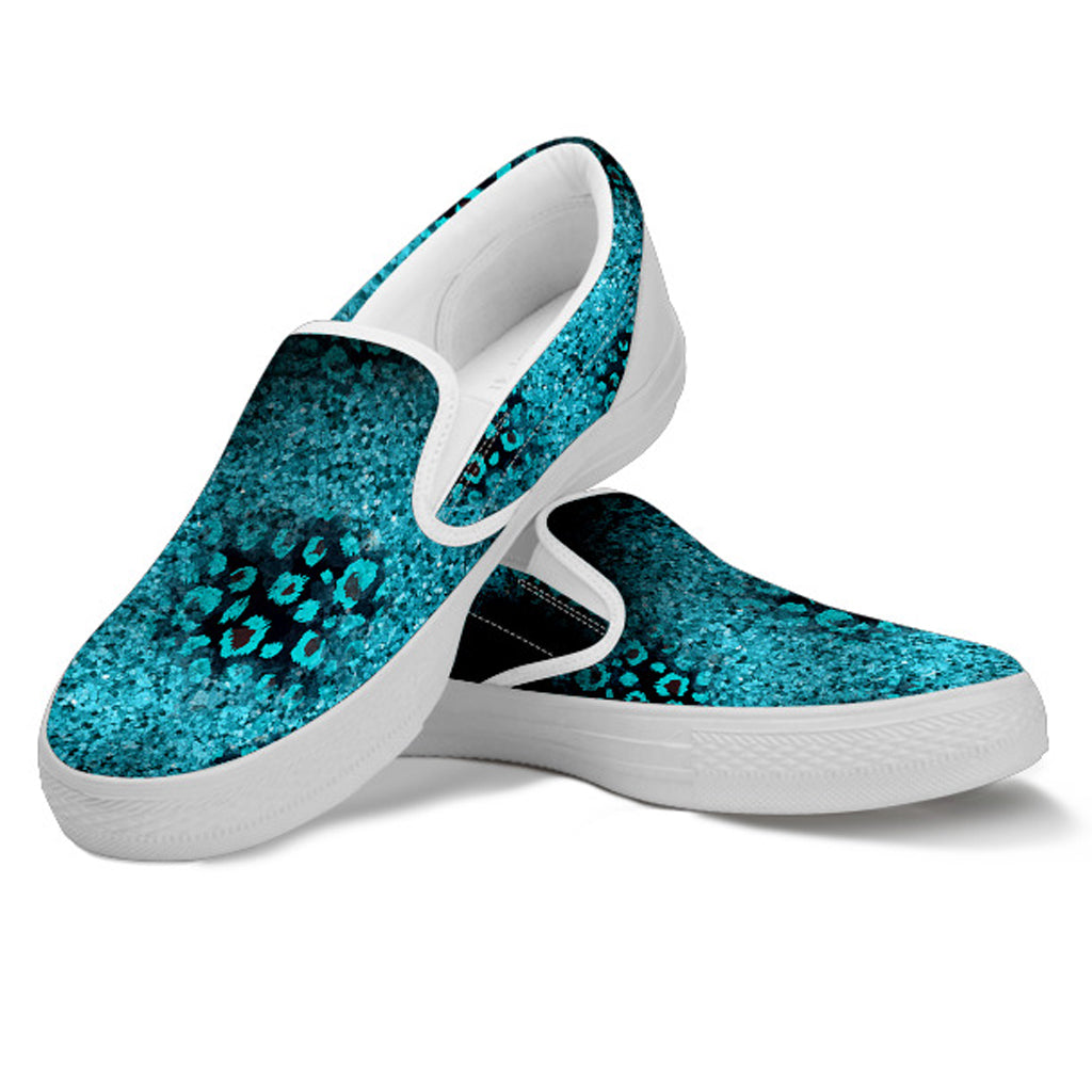 Teal And Black Women's Slip Ons