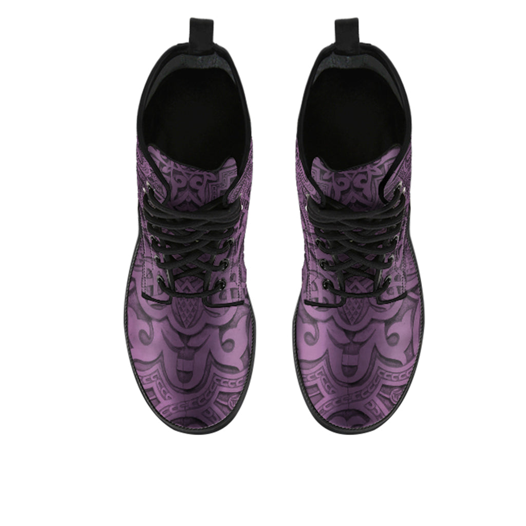 Vintage Mandala Pattern in Purple Taupe - Vegan Leather Boots for Women's