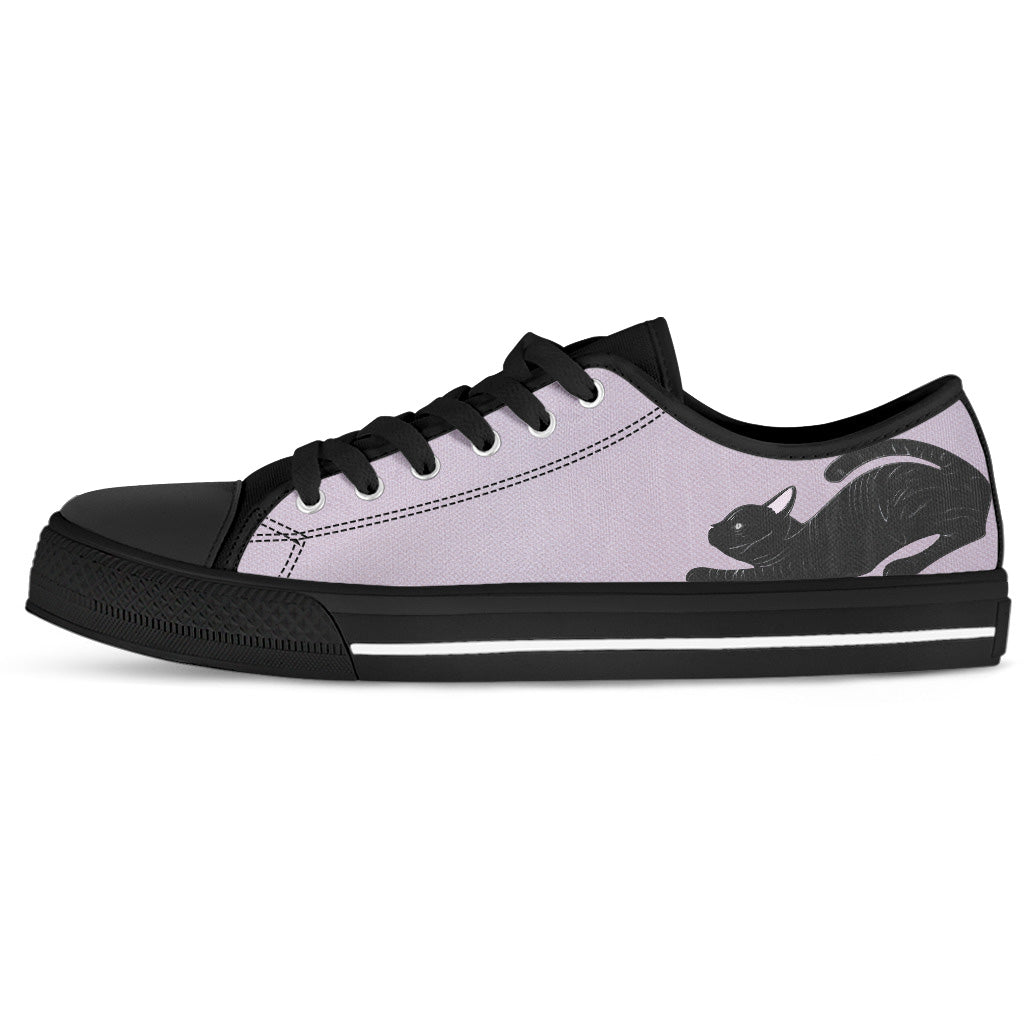 Stretching Cat in Lavender Women's Low Top Sneakers