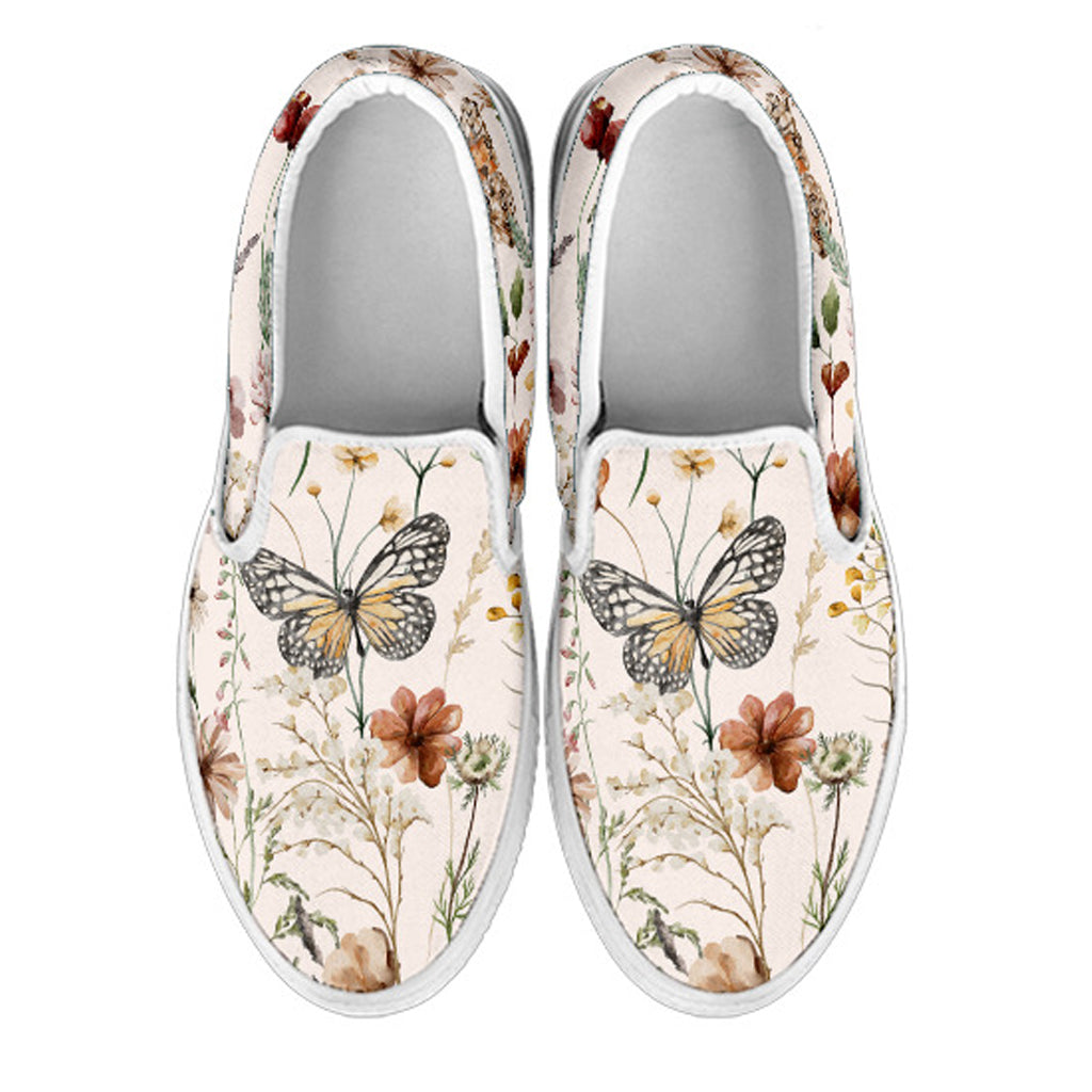 Tiny Bloom Watercolor Butterfly Women's Slip Ons