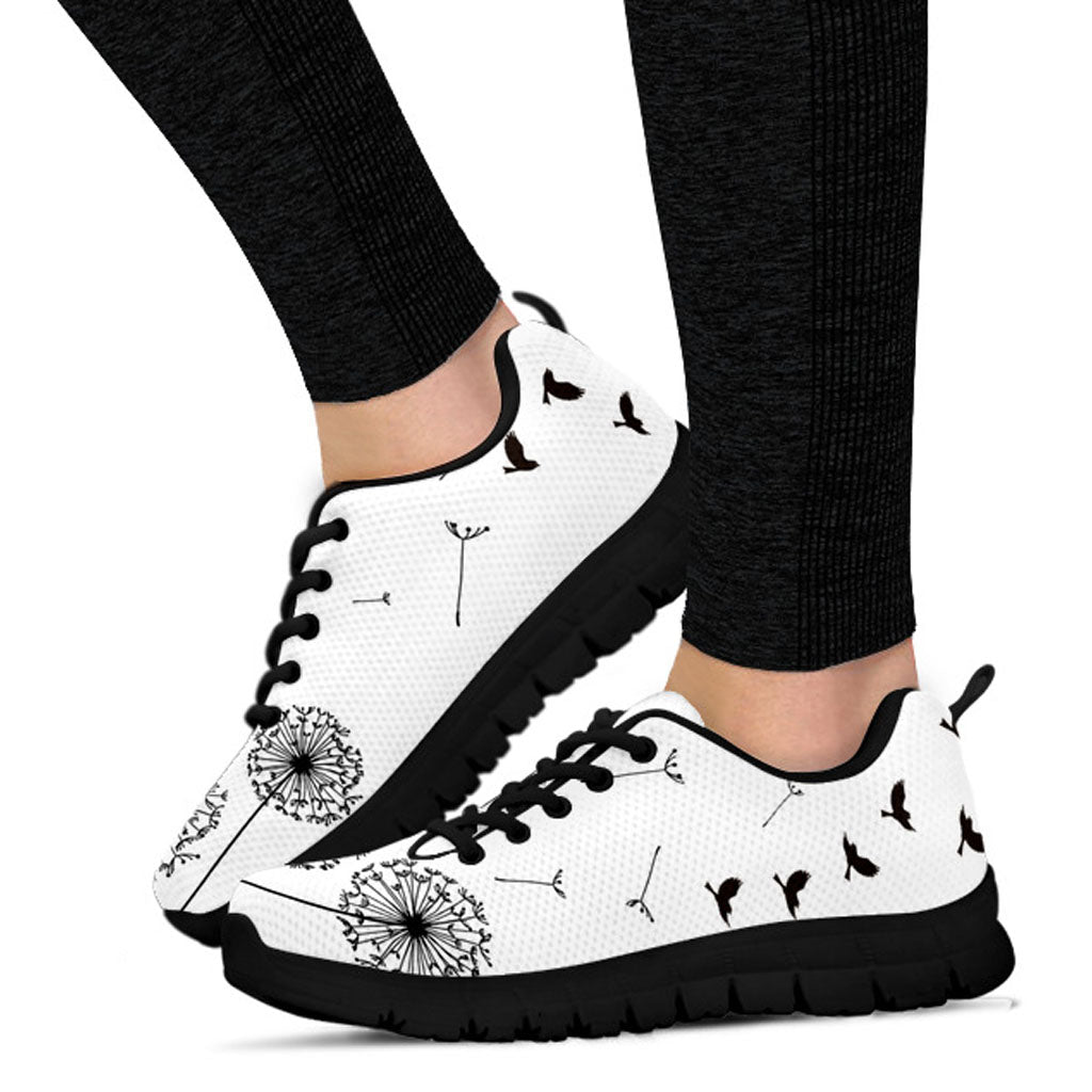 White Dandelion black Women Athletic Sneakers