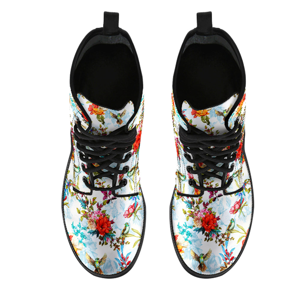 Colorful Flower and Bird Women's Vegan Leather Boots