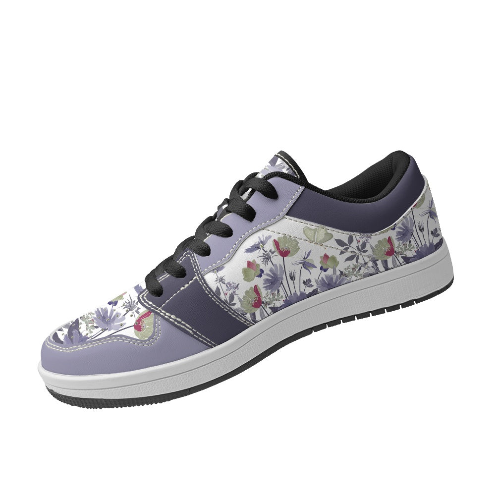 Lavender Bloom Butterfly Women's Low Top Vegan Leather Sneakers