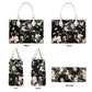 Black Floral Pattern Women's Vegan Leather Handbag