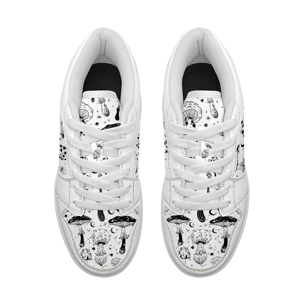 Black & White Mushrooms Women's Vegan Leather Sneakers