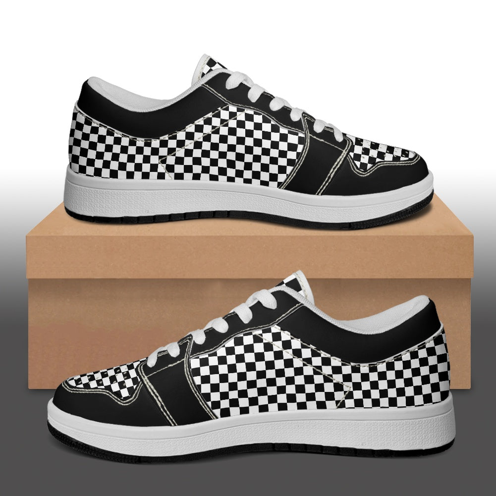 Black and White Checkerboard Women's Vegan Leather Sneakers