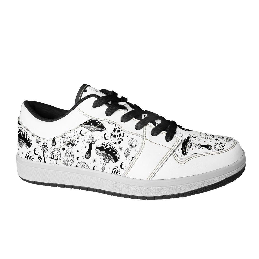 Black & White Mushrooms Women's Vegan Leather Sneakers