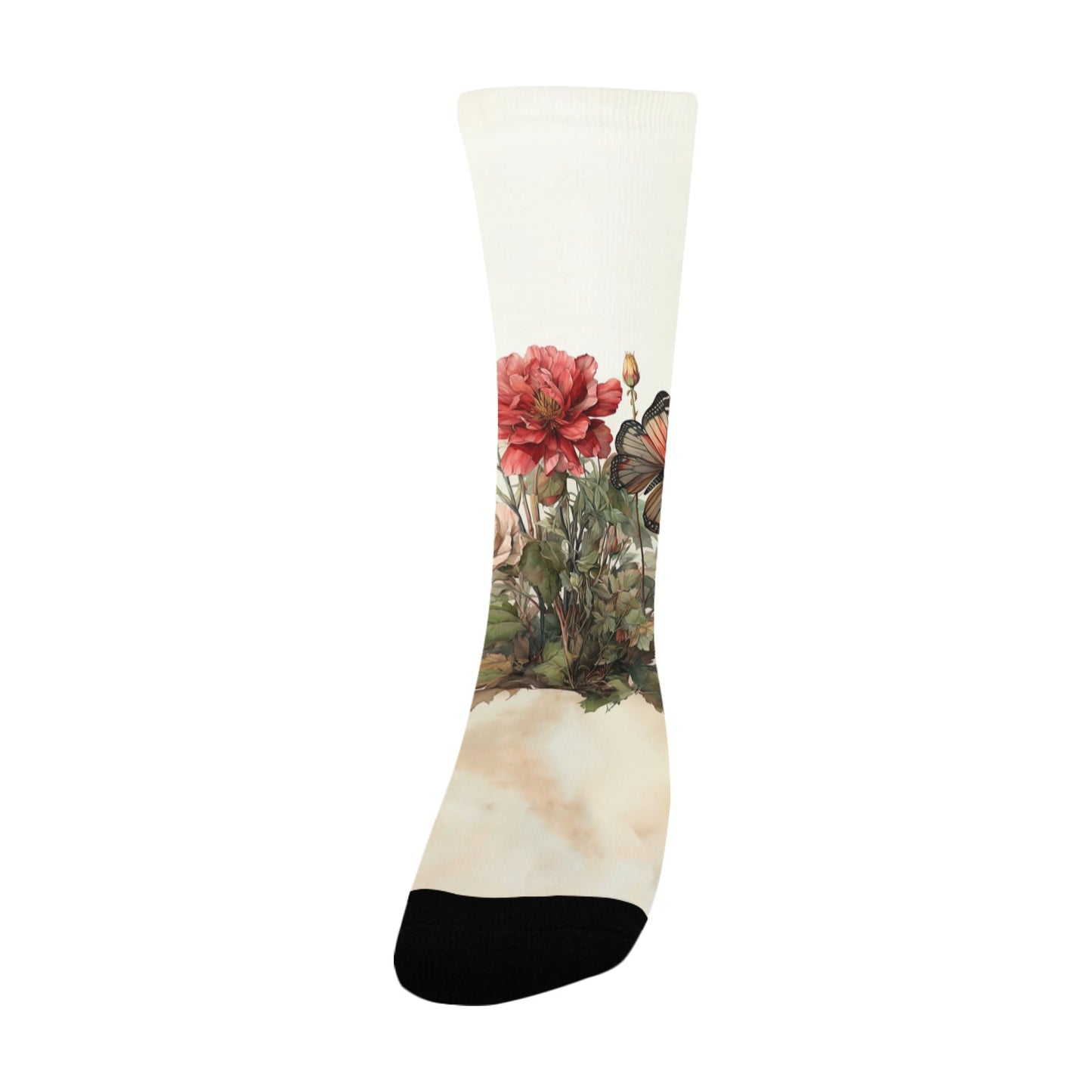 Botanical junk Journal butterfly Socks - Custom Socks for Women Made in USA