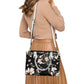 Black Floral Pattern Women's Vegan Leather Handbag