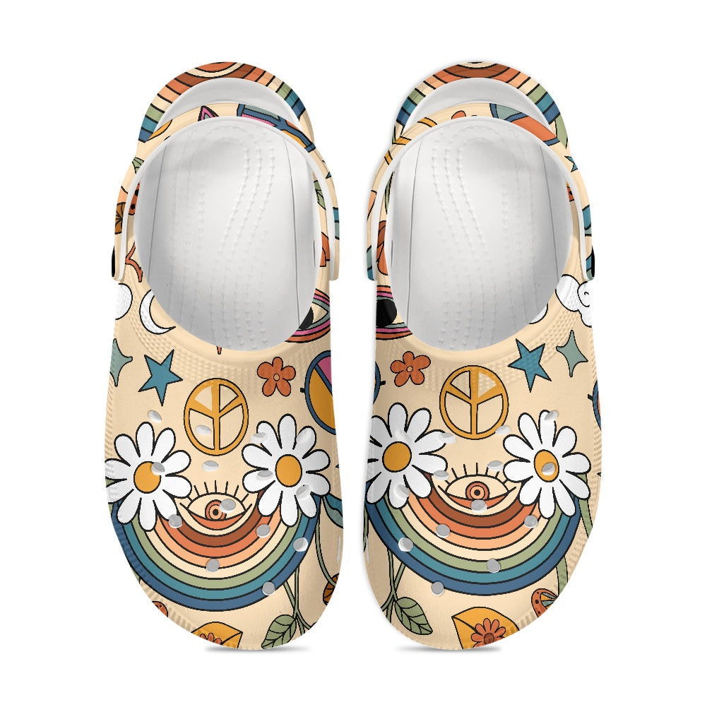 Boho Rainbow and Trippy Mushrooms Women's Height Increasing Clogs