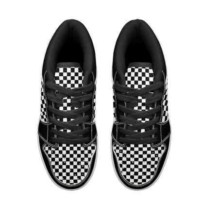 Black and White Checkerboard Women's Vegan Leather Sneakers