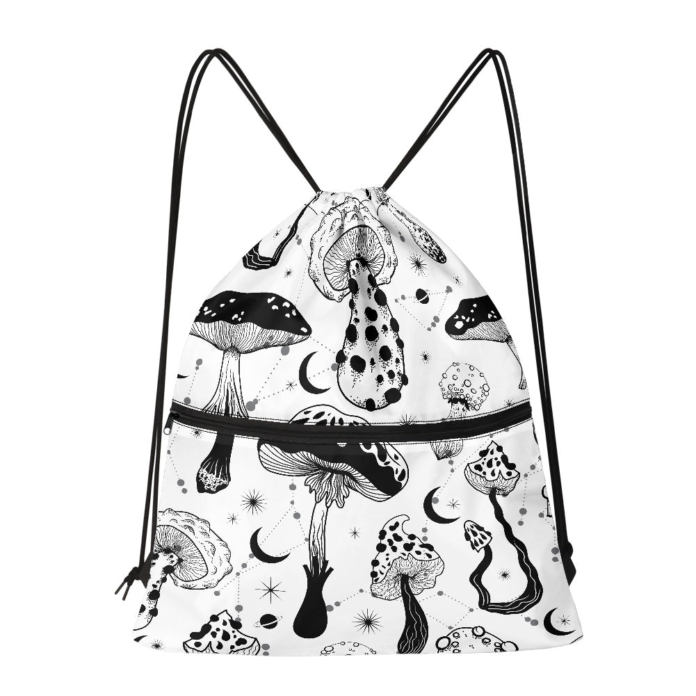 Black white Mushrooms Women's Drawstring Backpack