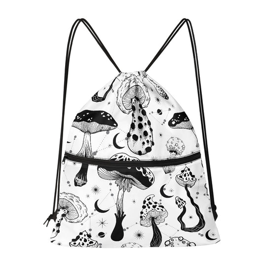 Black white Mushrooms Women's Drawstring Backpack