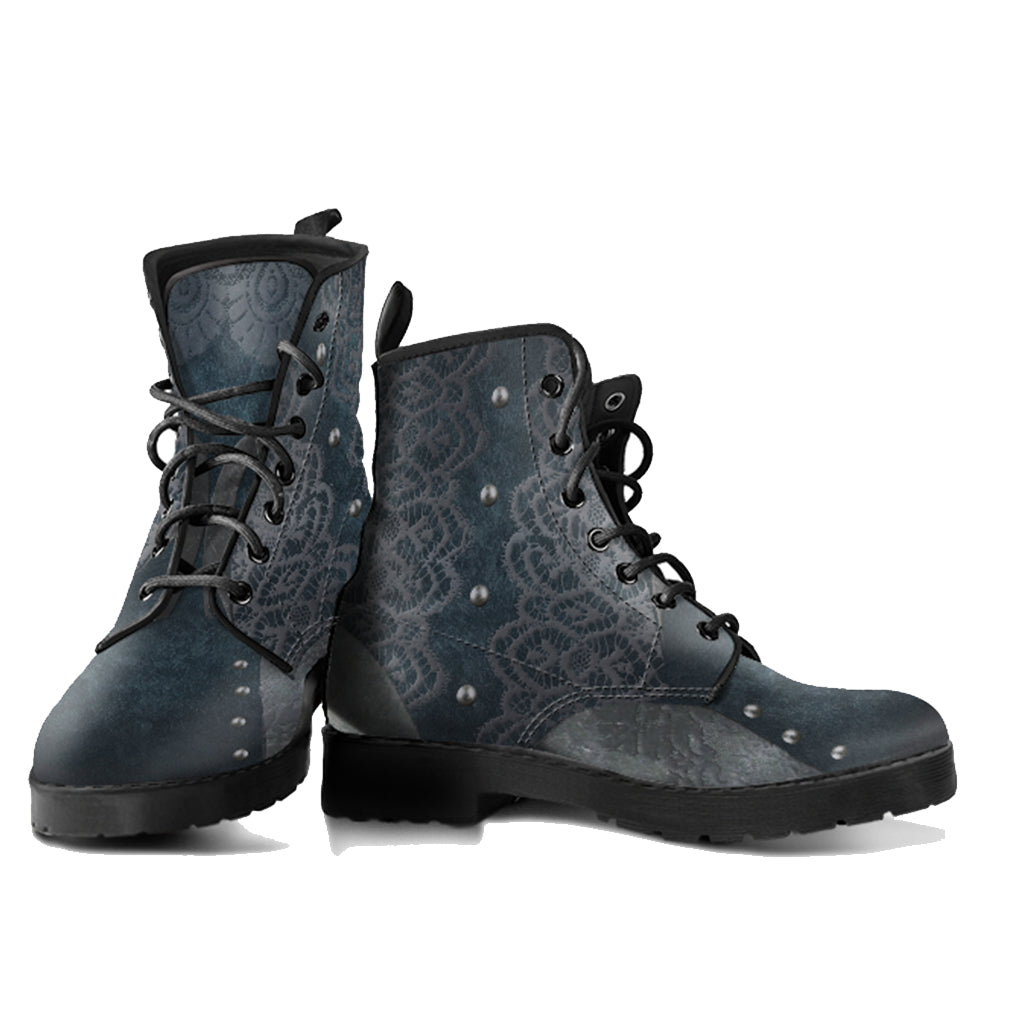 Navy Lace Women's Vegan Leather Combat Boots