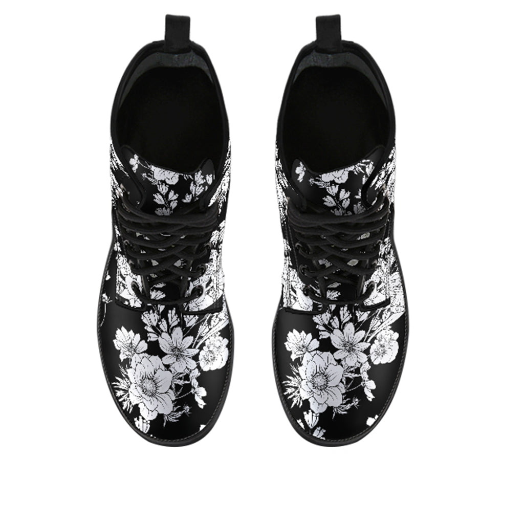 White Flowers Handcrafted Women's Vegan Leather Combat Boots