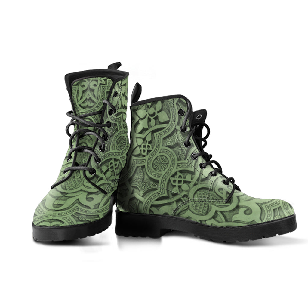 Vintage Mandala Ceilings in Sage - Women's Vegan Leather Combat Boots