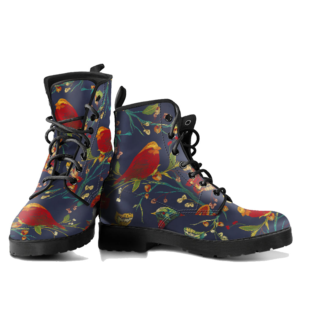 Colorful Bird Handcrafted Women's Vegan Leather Combat Boots