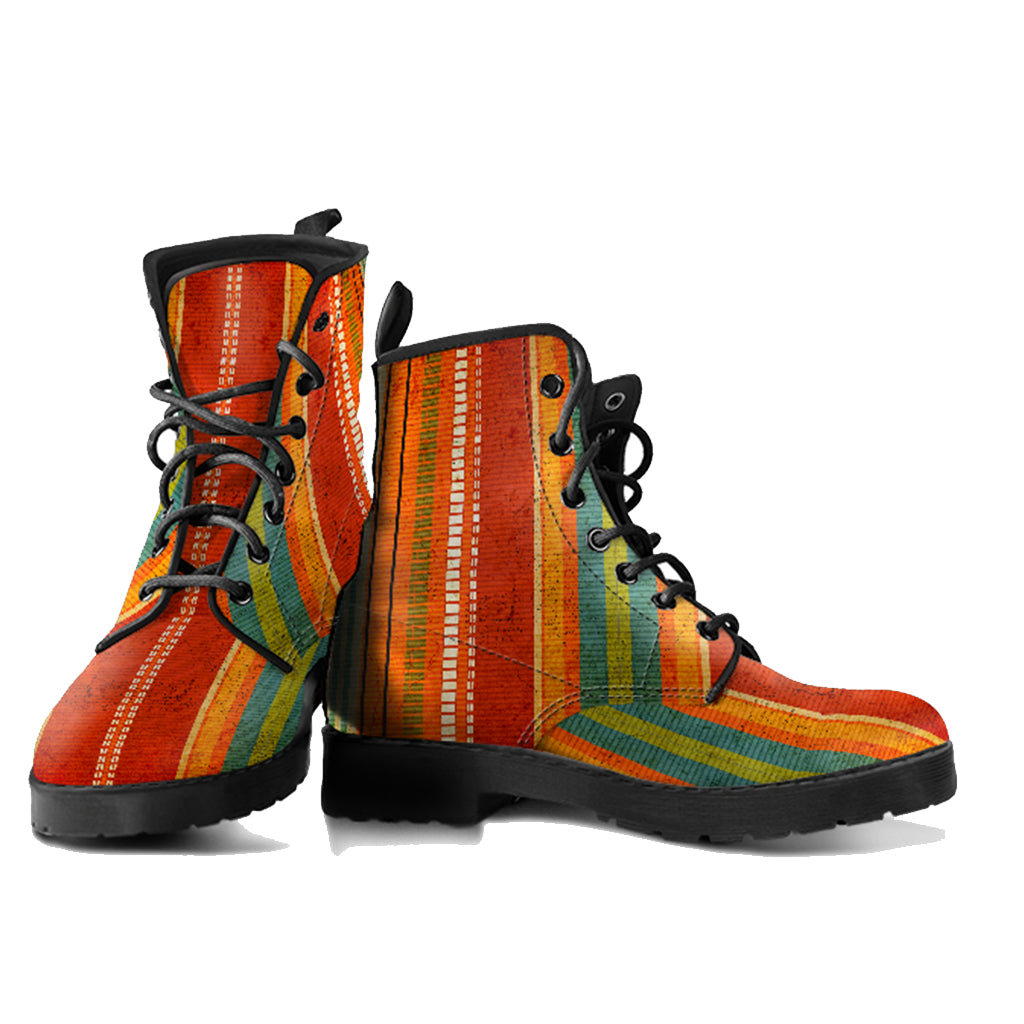 Bohemian Stripe Handcrafted Women's Vegan Leather Combat Boots