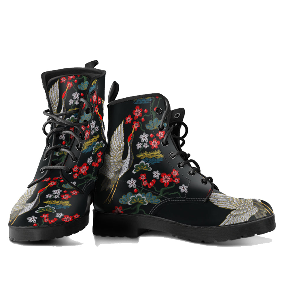 Colorful Bird Handcrafted Women's Vegan Leather Combat Boots