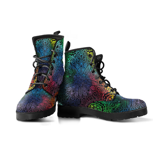 Rainbow Mandala Women's Leather Combat Boots