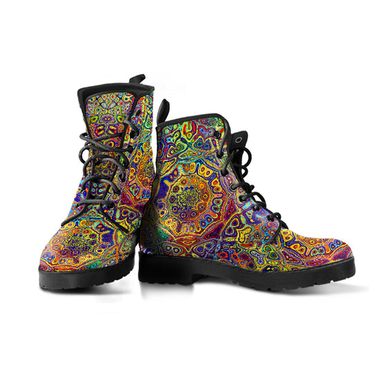 Colorful Playful Geometric Women's Vegan Leather Combat Boots