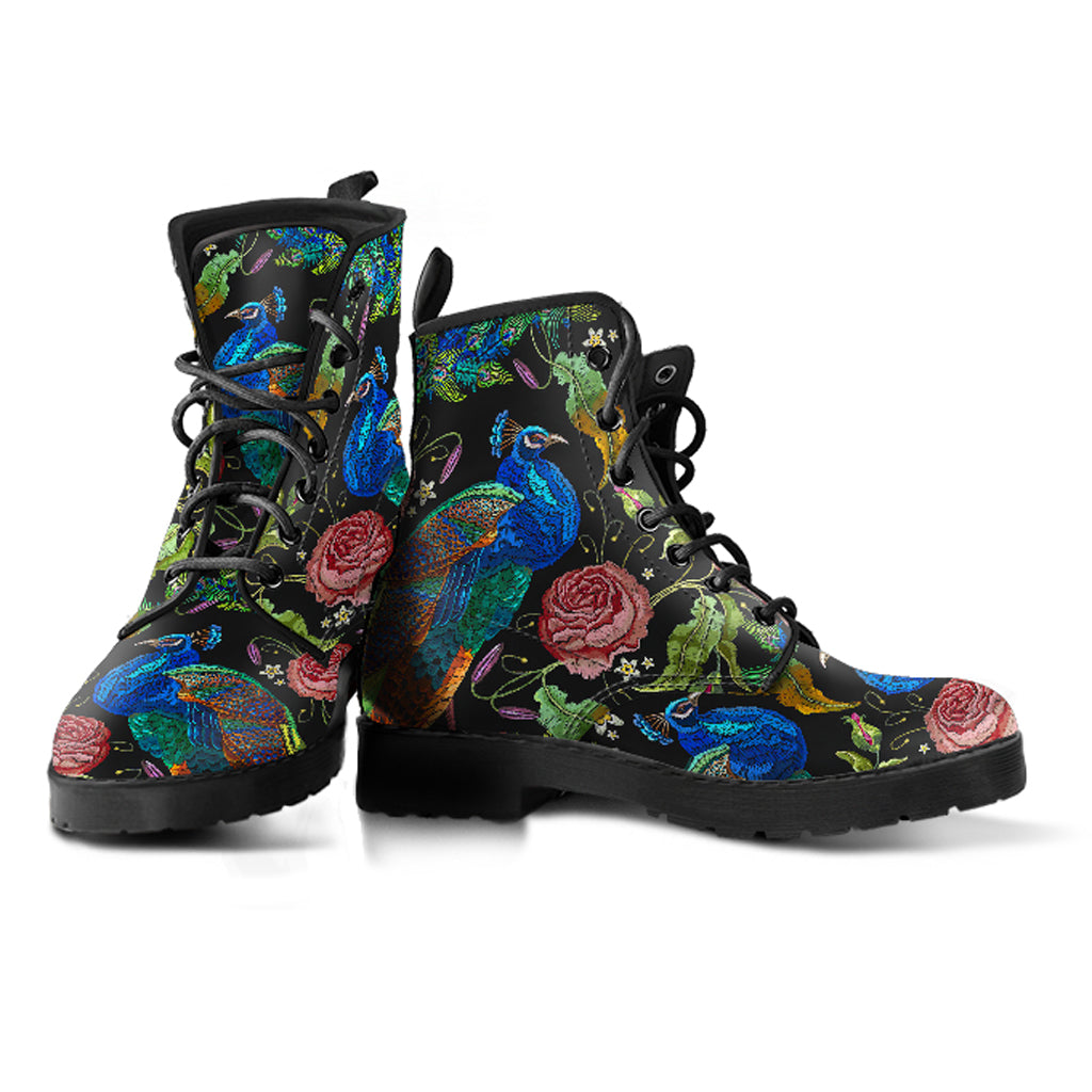 HandCrafted Artful Peacock Women's Vegan Leather Combat Boots