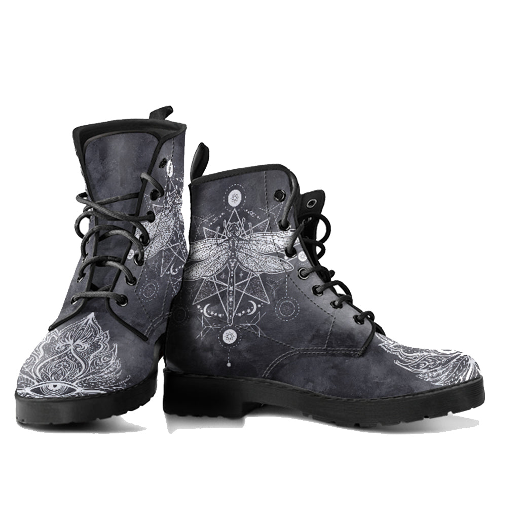 Dragonfly Lotus Handcrafted Women's Vegan Leather Combat Boots