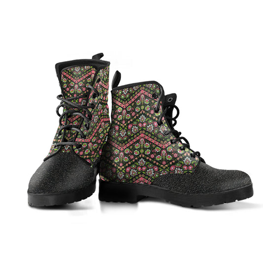 Classic "Spat" Style Floral Vegan Women's Vegan Leather Combat Boots