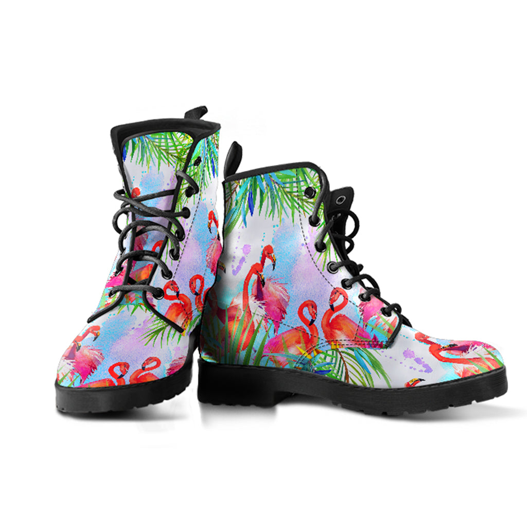 Tropical Flamingo Women's Vegan Leather Combat Boots