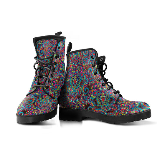 Paisley Pattern Vegan's Leather Combat Boots