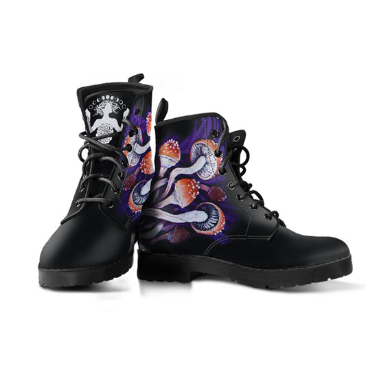 Purple Shrooms Women's Vegan Leather Combat Boots