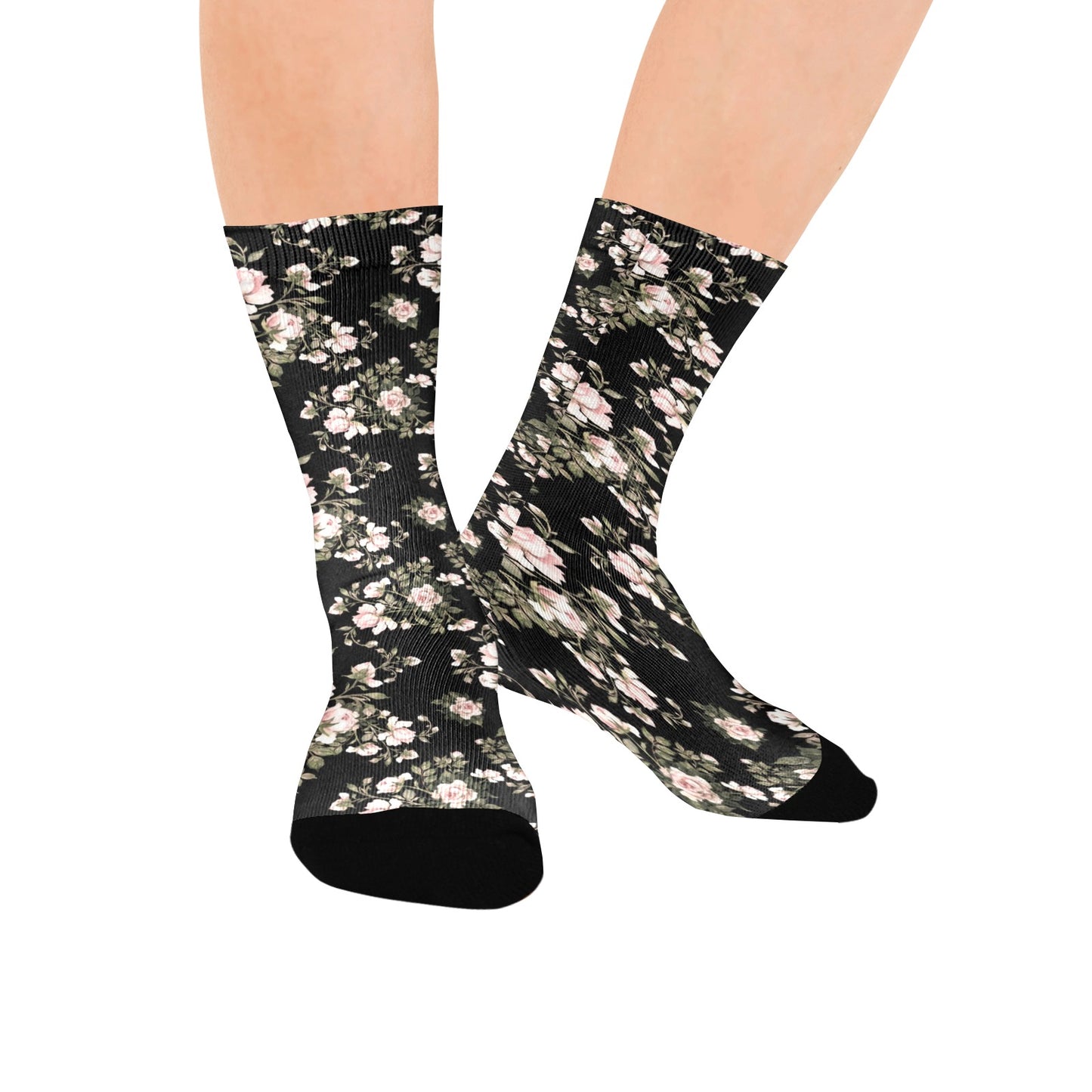 Black Floral Pattern Socks - Custom Socks for Women Made in USA