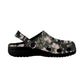 Black Floral Pattern Women's Clogs Style Black Sole