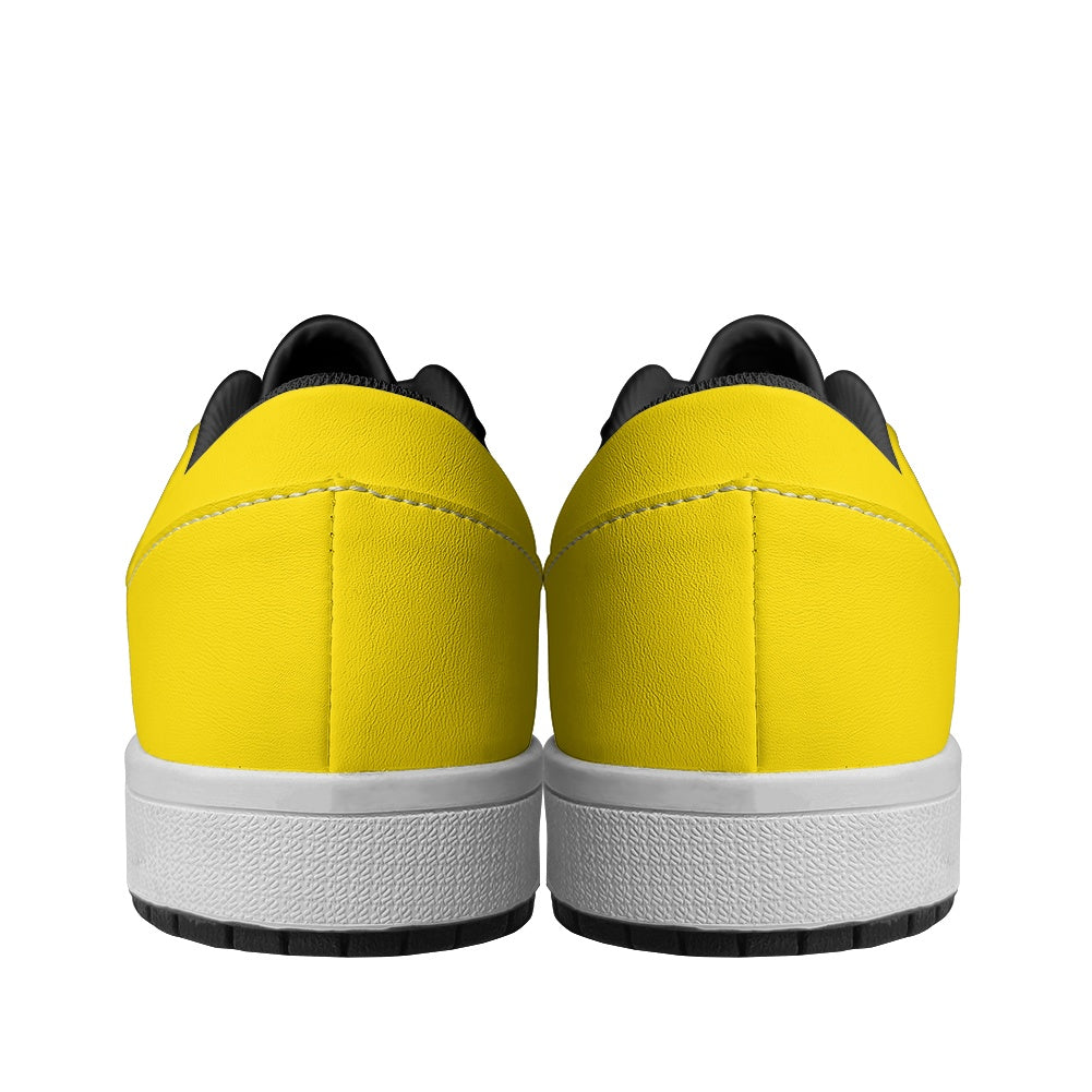 Black or White Cats on Yellow Women's Low Top Vegan Leather Sneakers