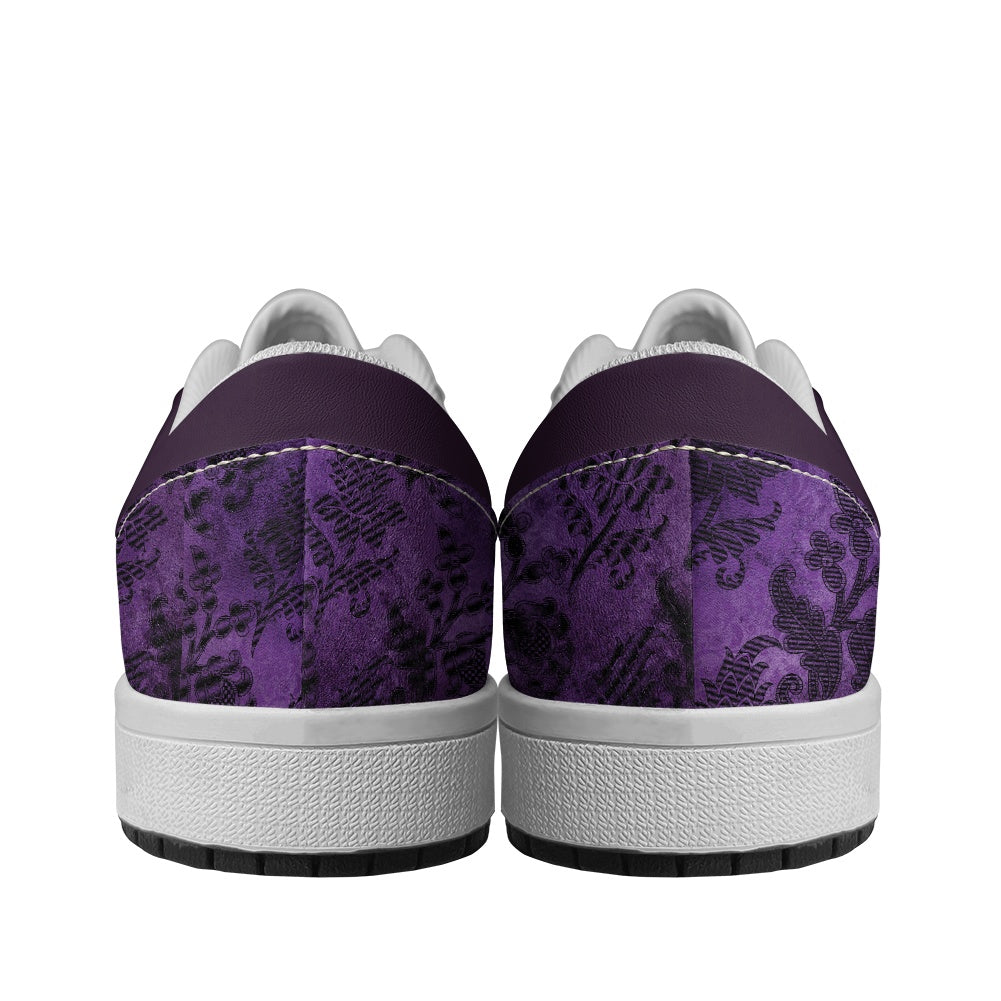 Purple Victorian Pattern Women's Vegan  Leather Sneakers