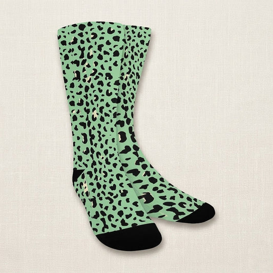 Seea Foam Green Leopard Socks - Custom Socks for Women Made in USA