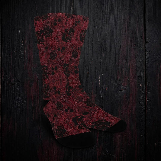 Red Rose Skull Socks - Custom Socks for Women Made in USA