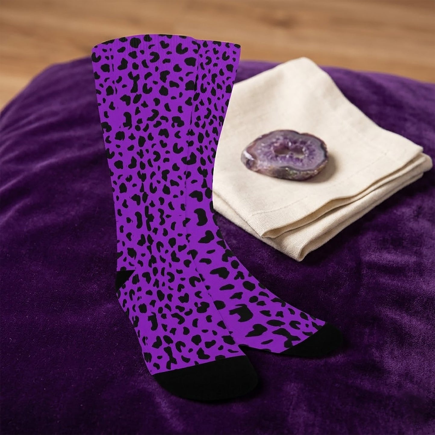 Deeep Violet Leopard Print Socks - Custom Socks for Women Made in USA