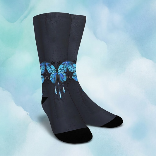 Blue butterfly Socks - Custom Socks for Women Made in USA