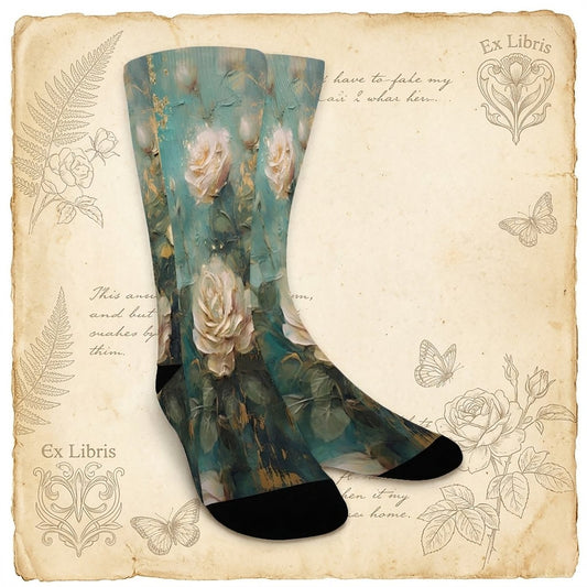 Antique Emerald Romance Journal Paper Women's Crew Socks