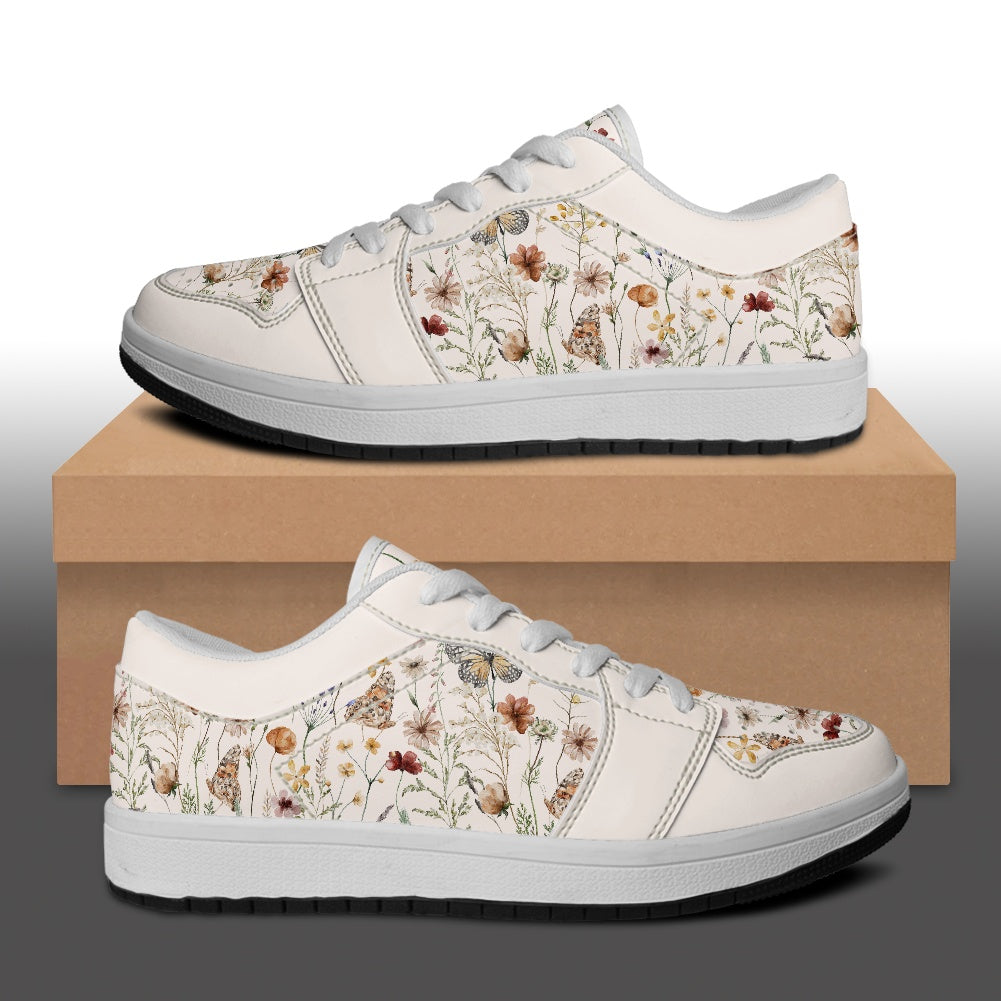 Tiny Bloom Watercolor Butterfly Vegan Leather Sneakers