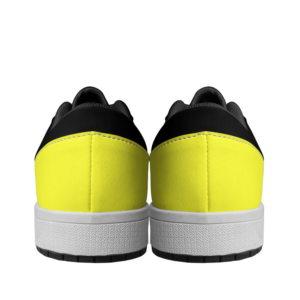 Black Yellow Women's Low Top Vegan Leather Sneakers