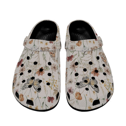 Tiny Bloom Watercolor Butterfly Women's Clogs Style Black Sole
