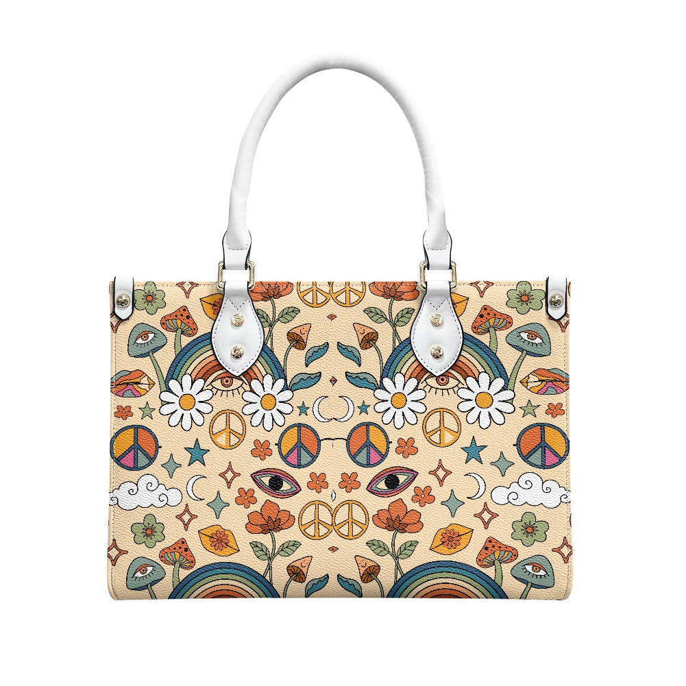 Boho Rainbow and Trippy Mushrooms Women's Vegan Leather Handbag