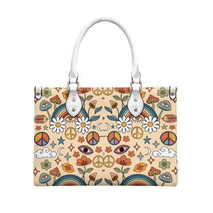 Boho Rainbow and Trippy Mushrooms Women's Vegan Leather Handbag